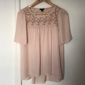 Ann Taylor Blush Pink Lace Flutter Top Small Tall